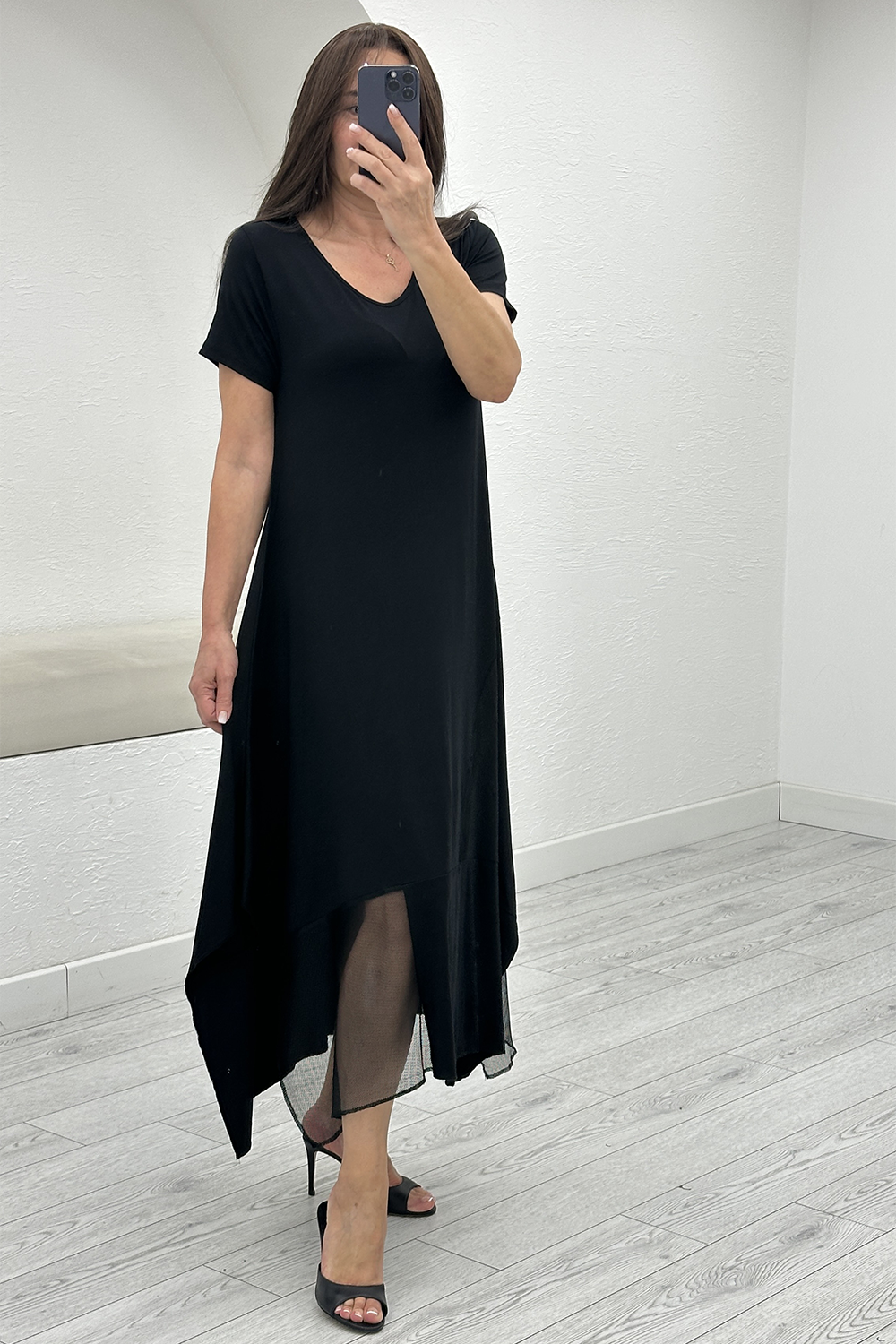Siyah Oversize File Detay Elbise 3867