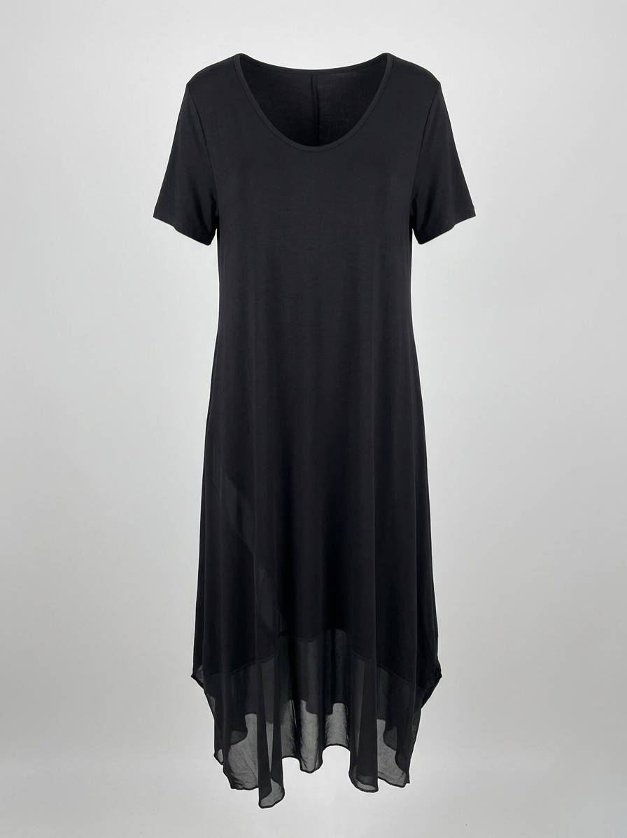 Siyah Oversize File Detay Elbise 3867