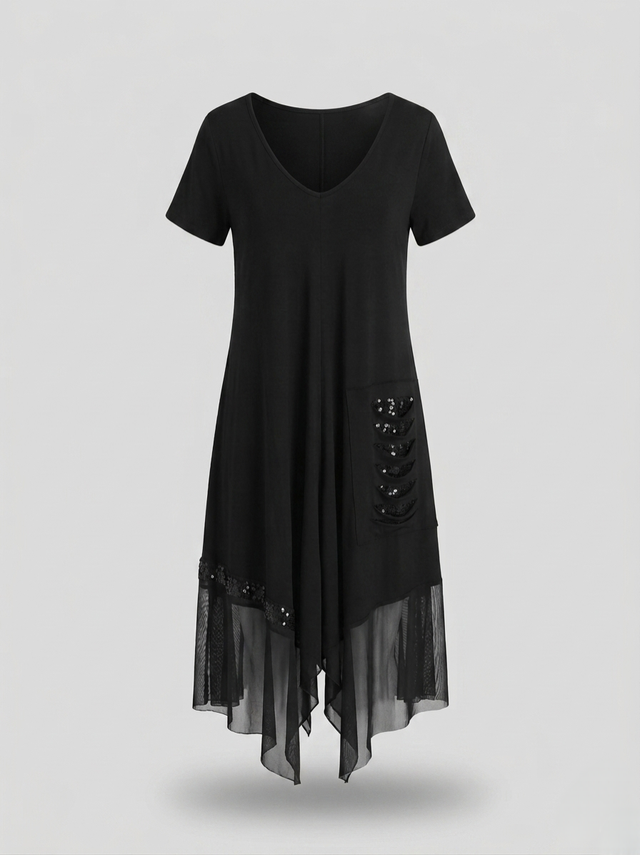 Siyah Oversize Pul Detay Elbise 3867