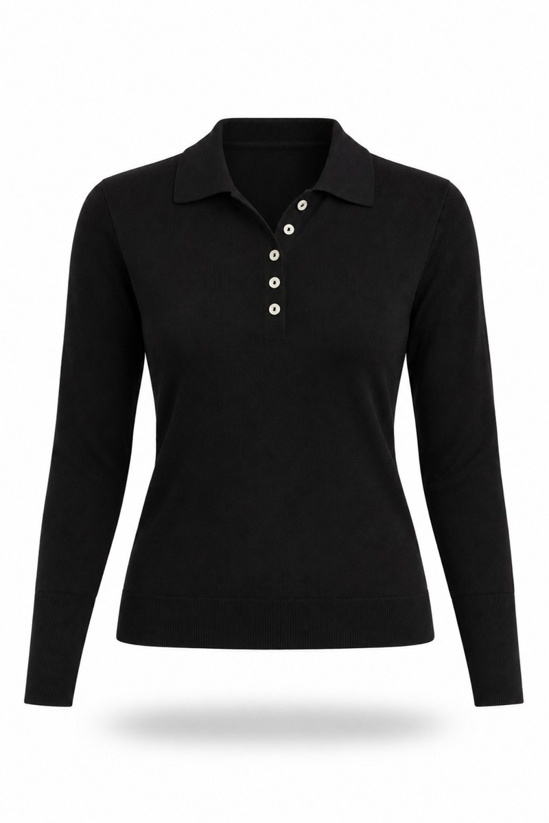Siyah Polo Yaka Lyocell İplik Triko 4313