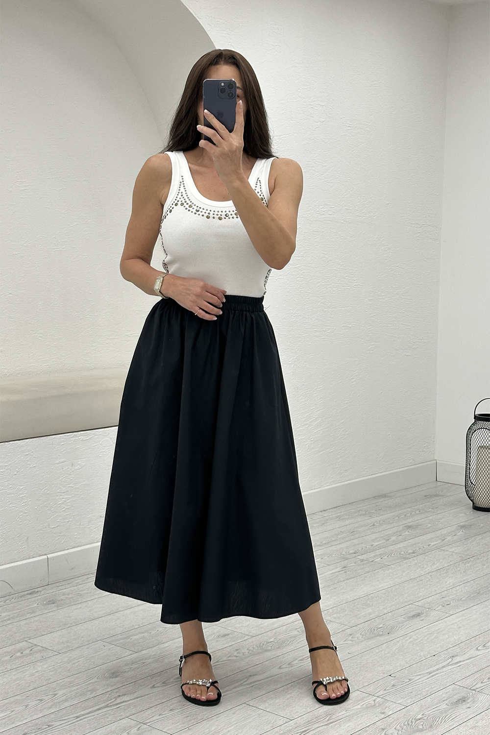 Siyah Poplin Midi Etek 3907