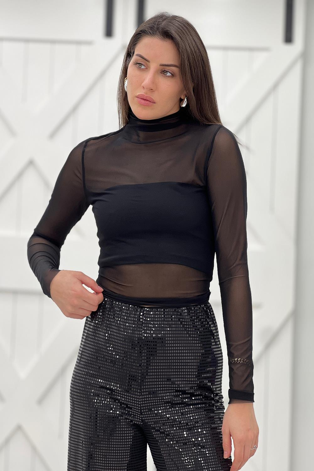 Siyah Tül Crop 1311