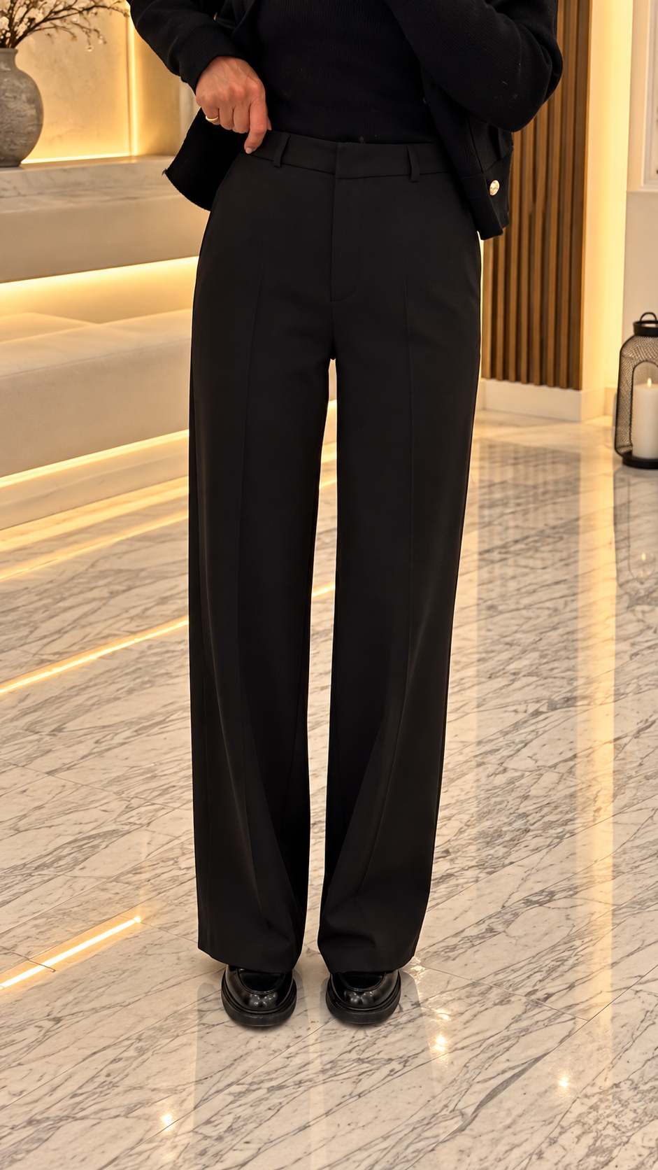 Siyah Wide Leg Pantolon 9980