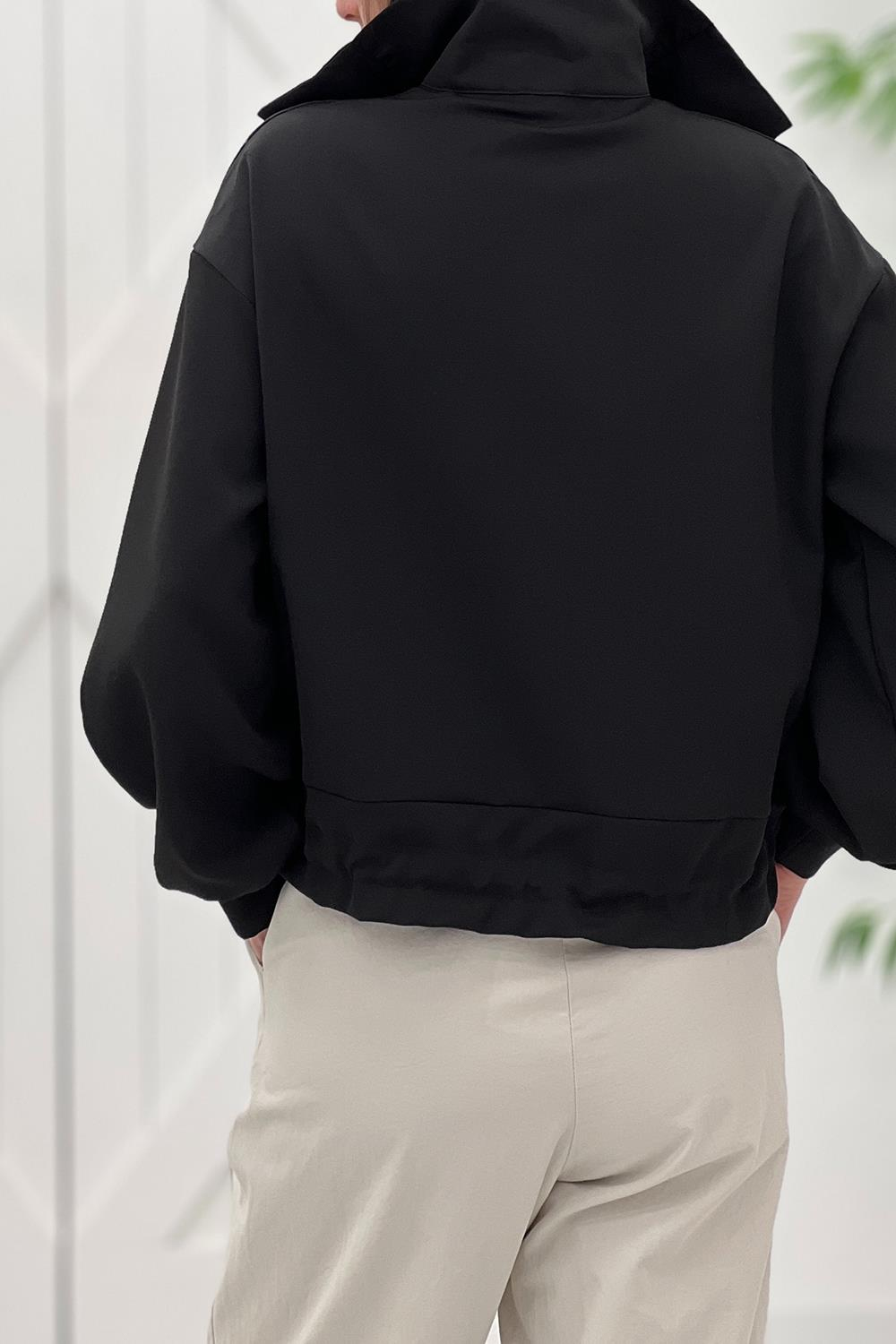 Siyah Yakası Poplin Detay Sweatshirt 34085