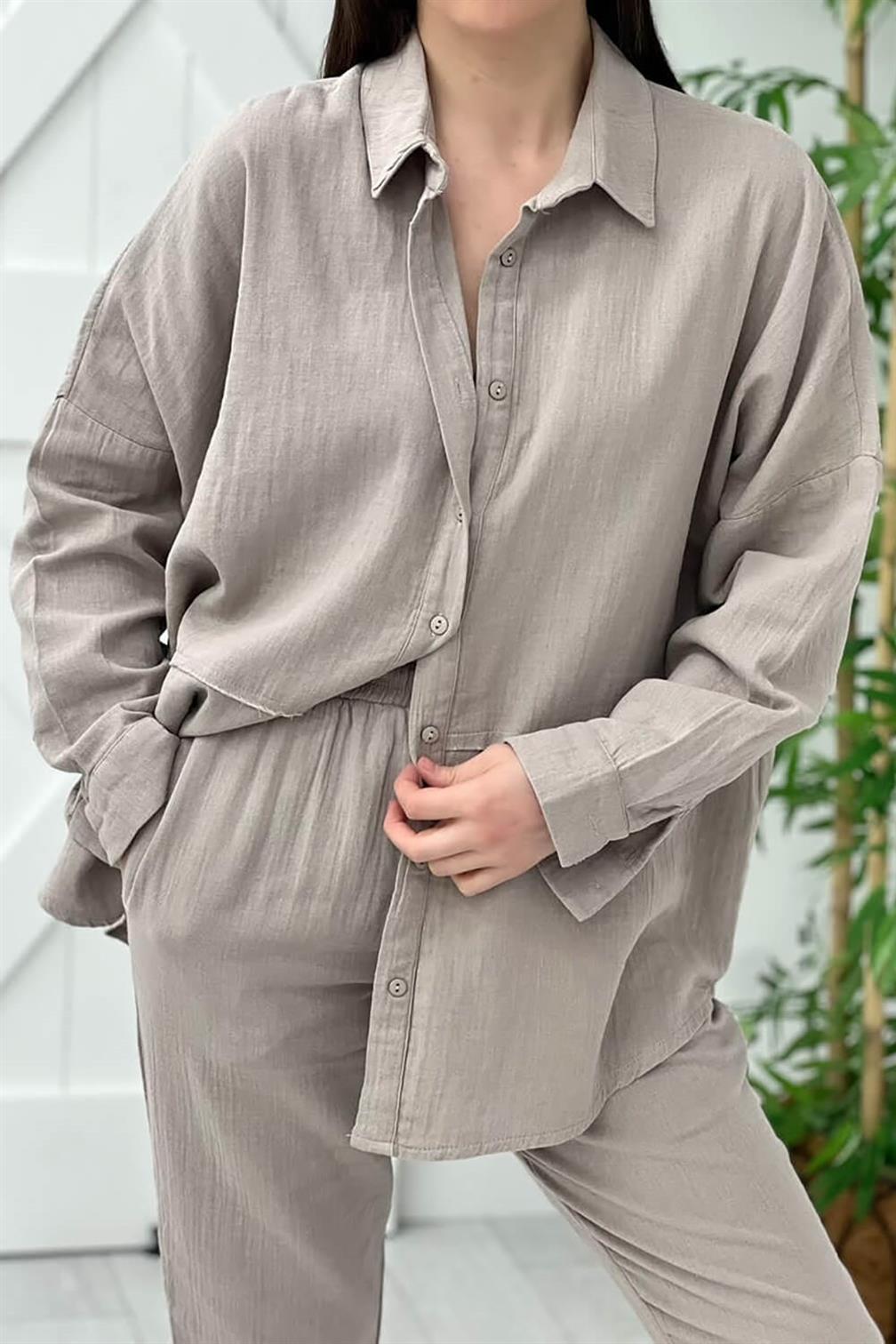 Taş Keten Gömlek Pantolon Takım 0254