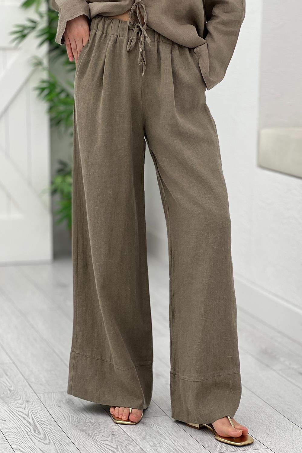 Vizon Beli Lastikli Keten Pantolon 1564