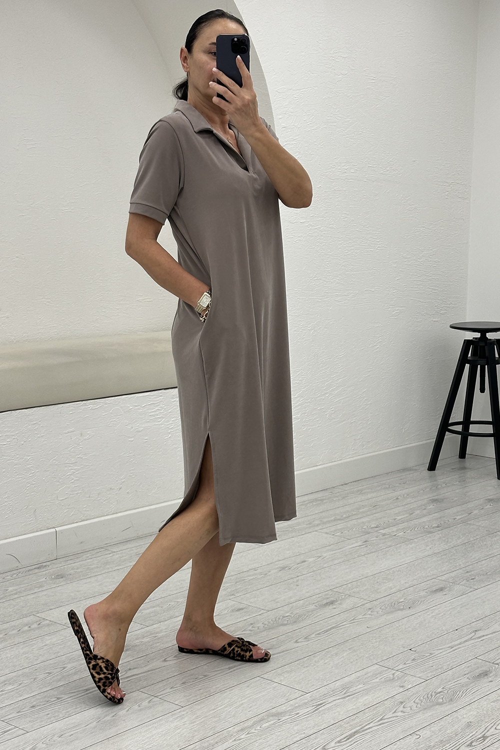 Vizon Polo Yaka Modal Elbise 1173