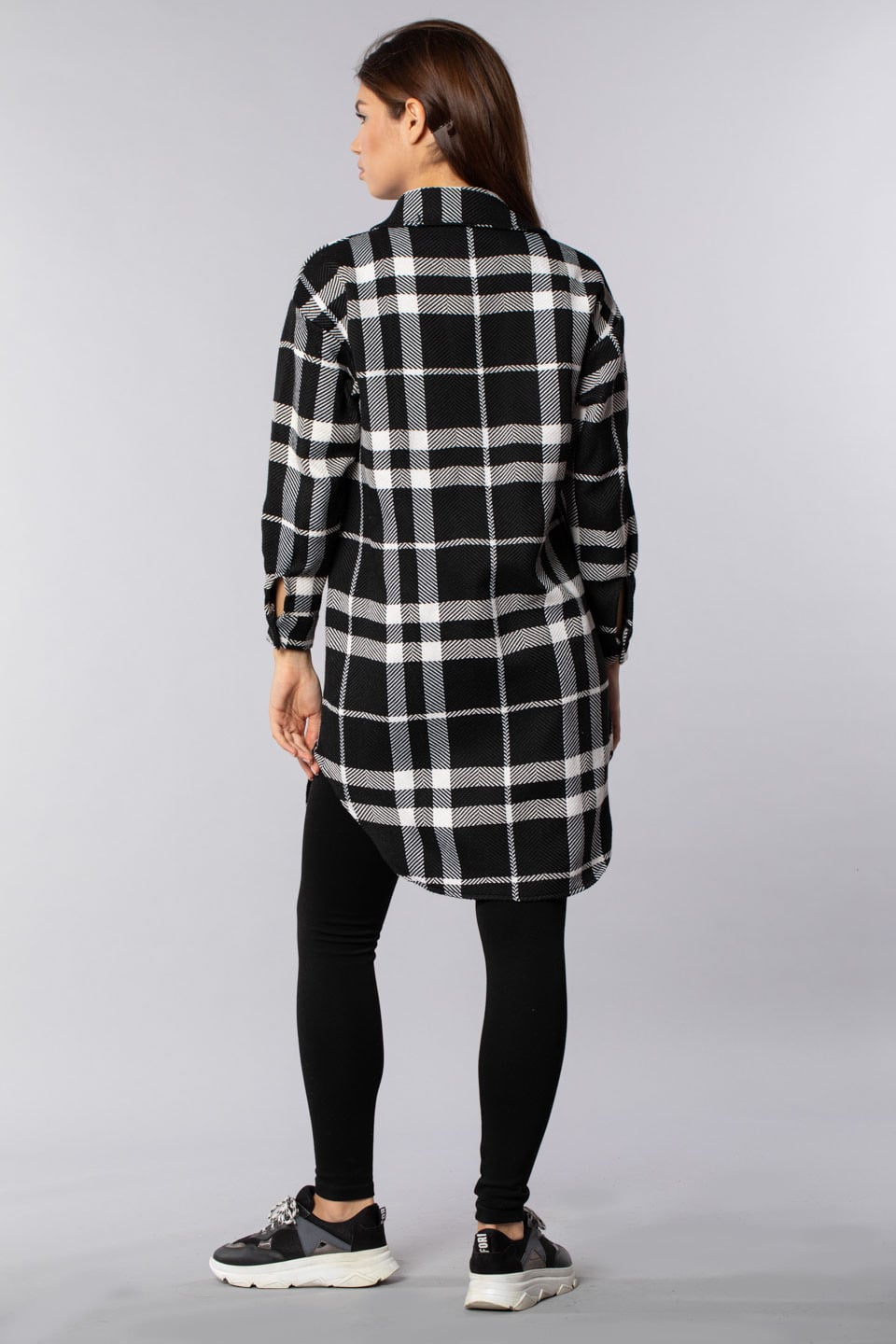 -Çift cepli önden düğmeli tunik gömlek-8007 Siyah