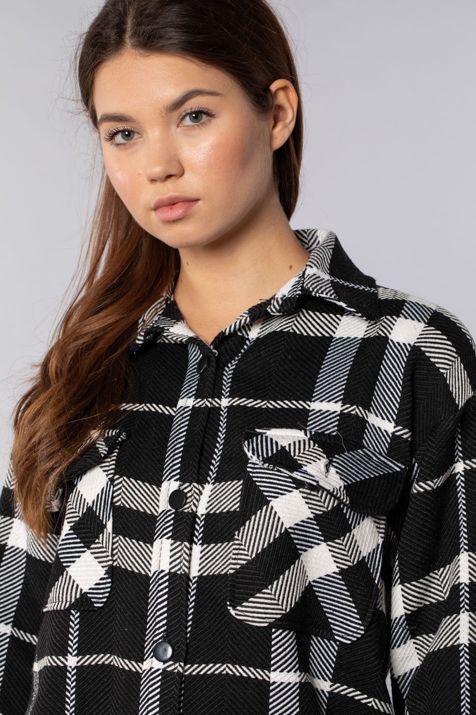 -Çift cepli önden düğmeli tunik gömlek-8007 Siyah