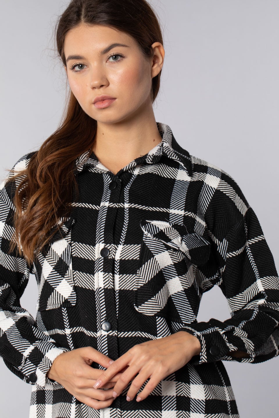 -Çift cepli önden düğmeli tunik gömlek-8007 Siyah