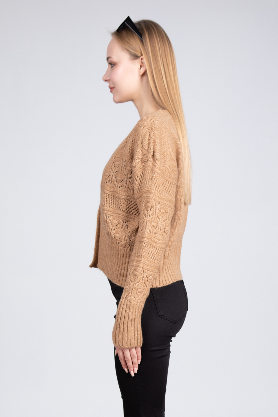 2 düğmeli triko hırka-4053 Camel