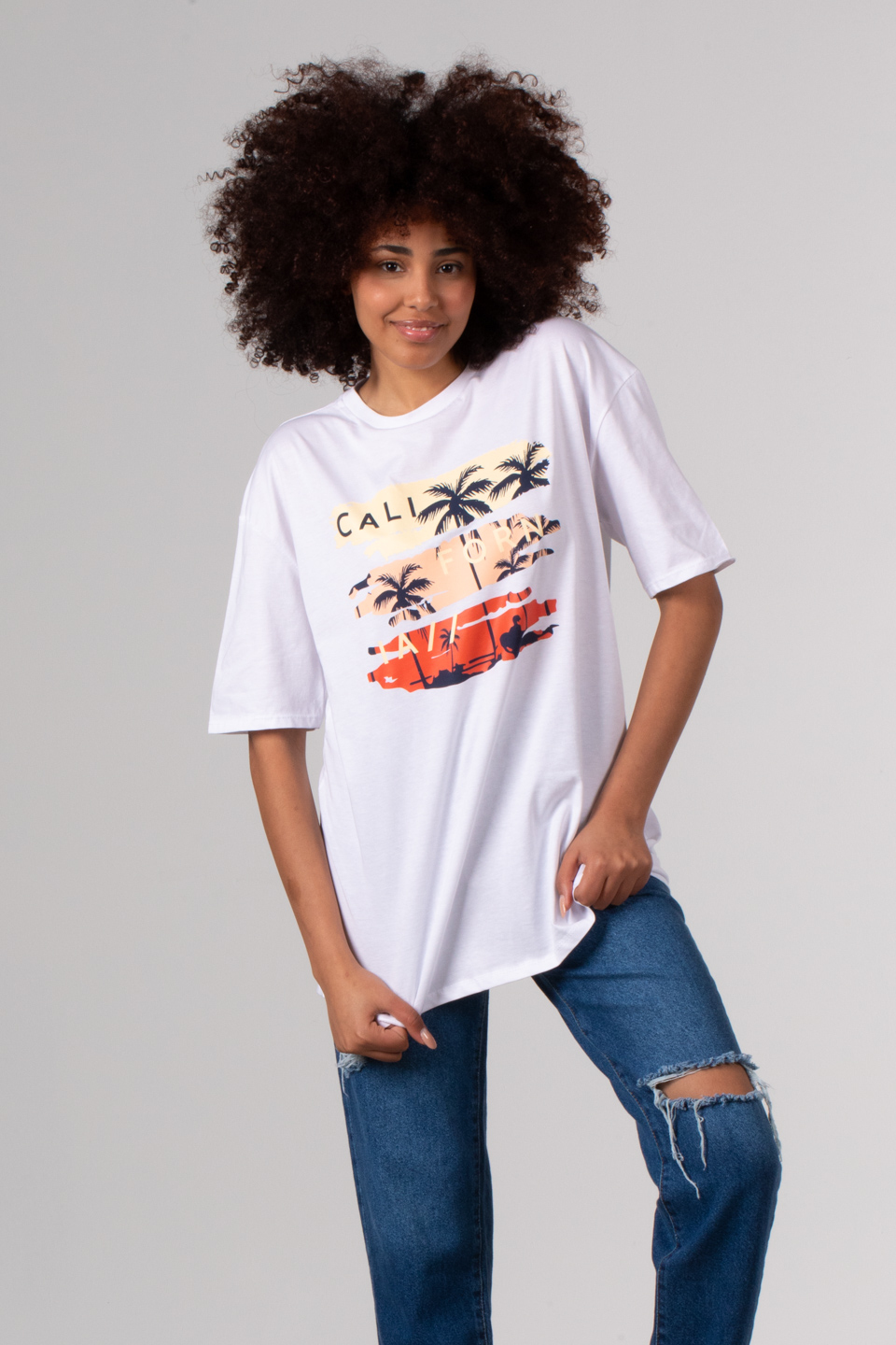 3 renk baskılı t-shirt-81658 Beyaz