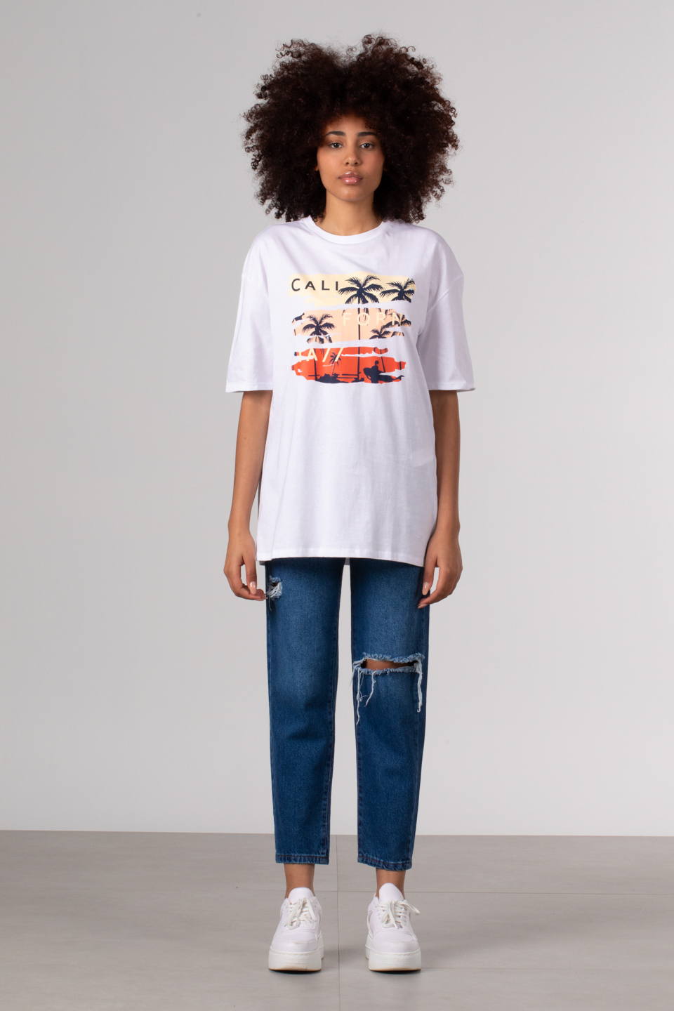 3 renk baskılı t-shirt-81658 Beyaz