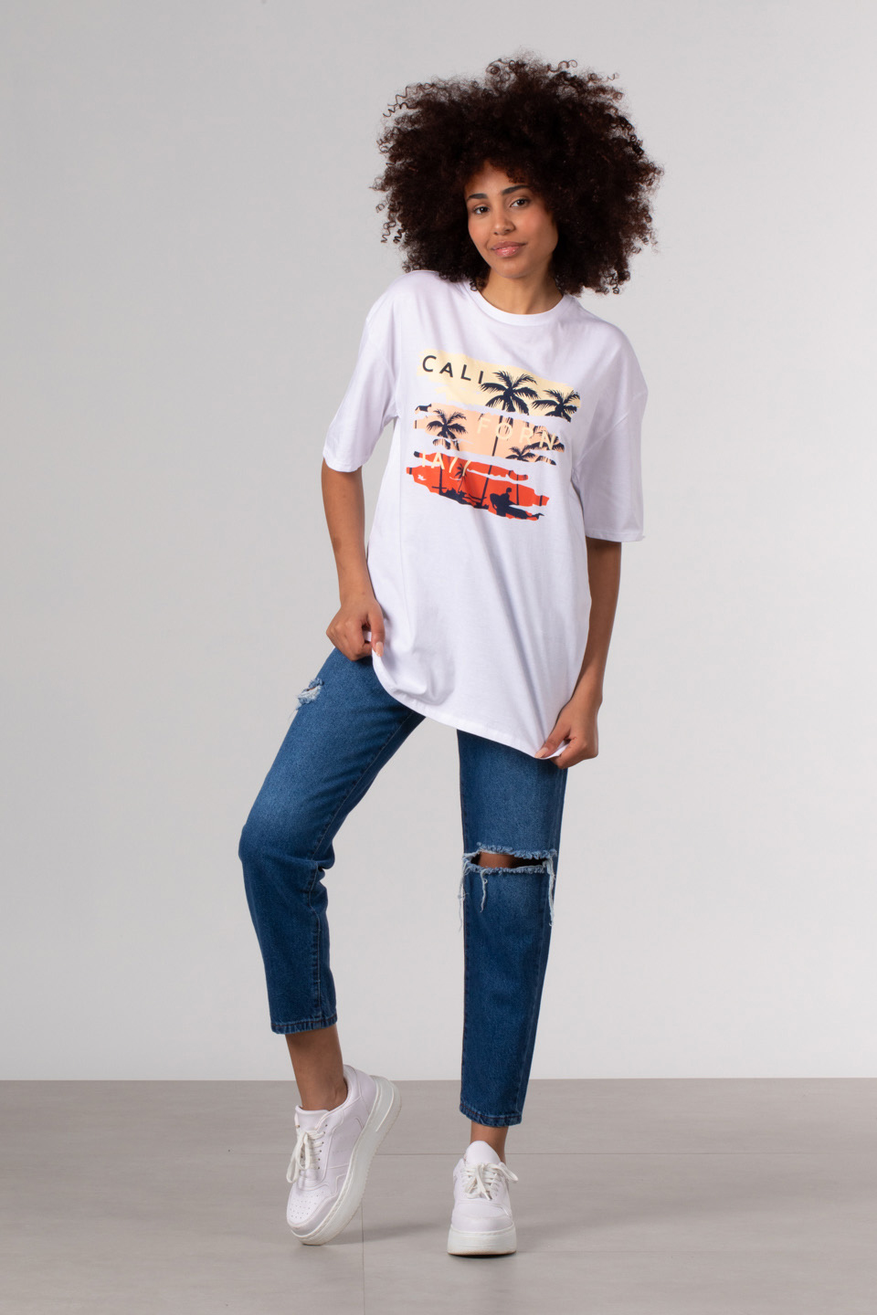 3 renk baskılı t-shirt-81658 Beyaz