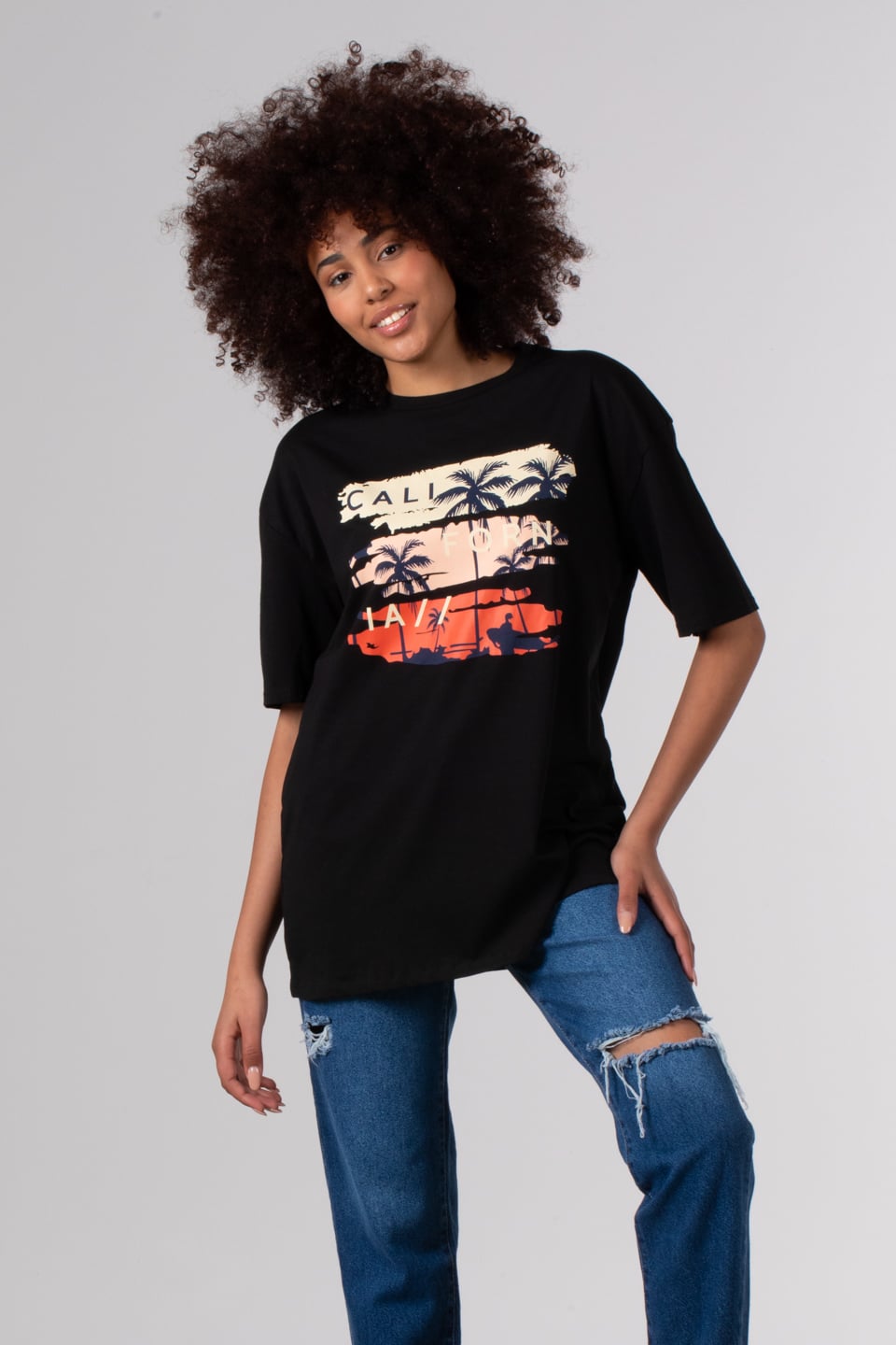 3 renk baskılı t-shirt-81658 Siyah