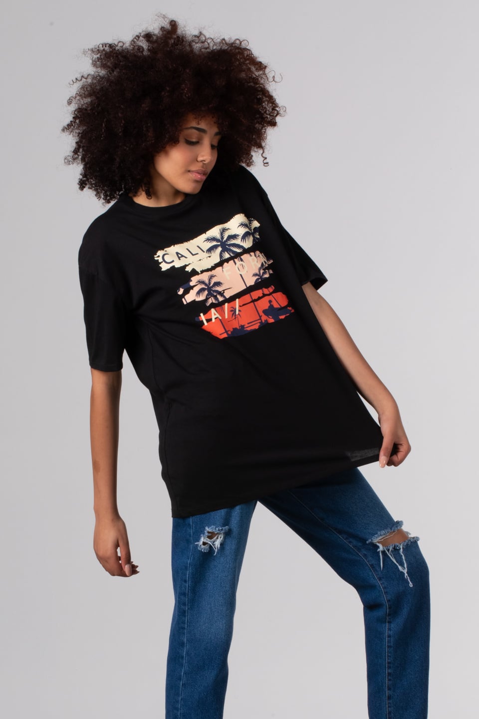 3 renk baskılı t-shirt-81658 Siyah