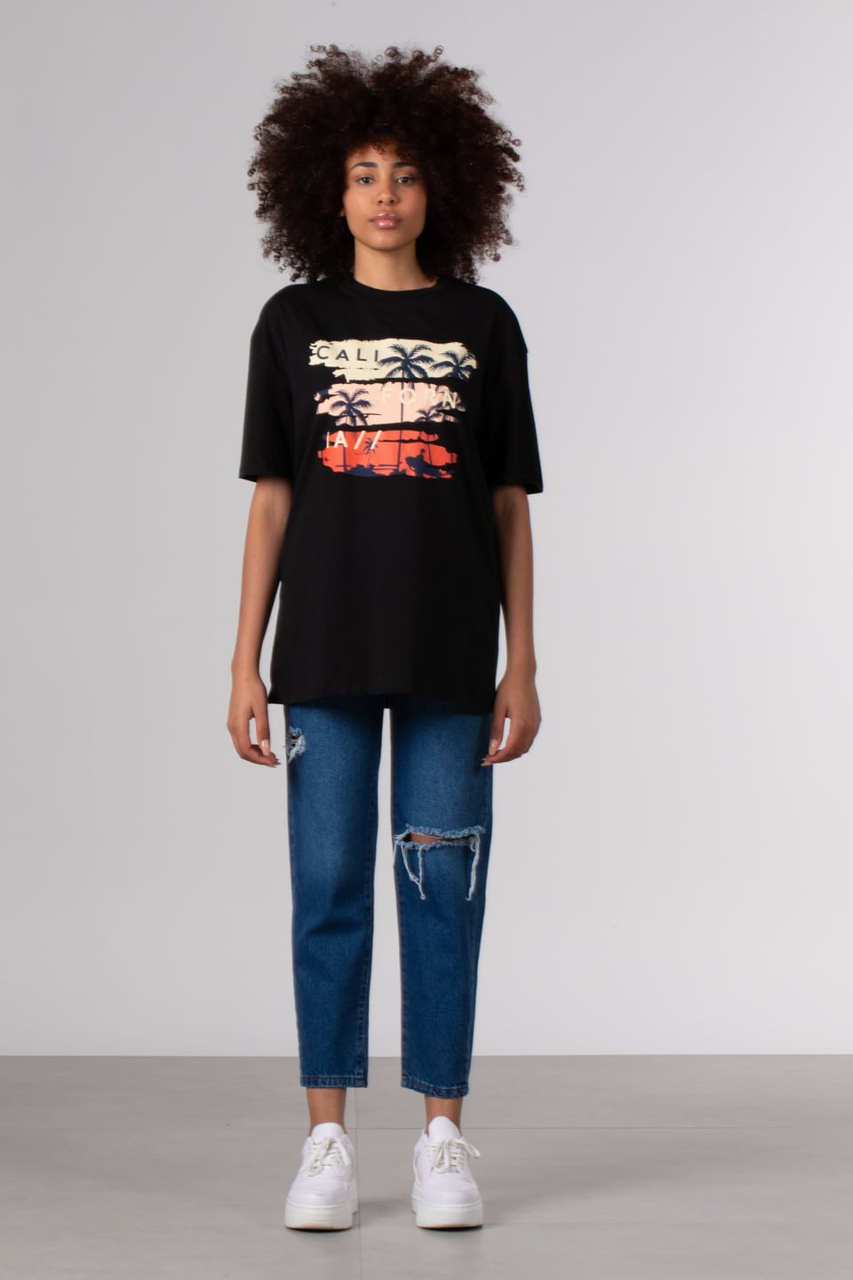 3 renk baskılı t-shirt-81658 Siyah