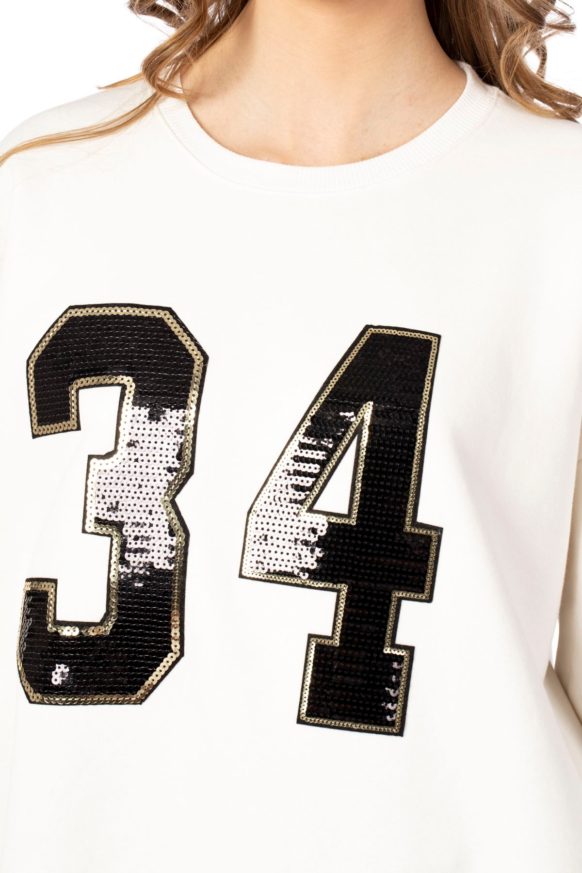 34 pul nakışlı sweatshirt-303 Ekru