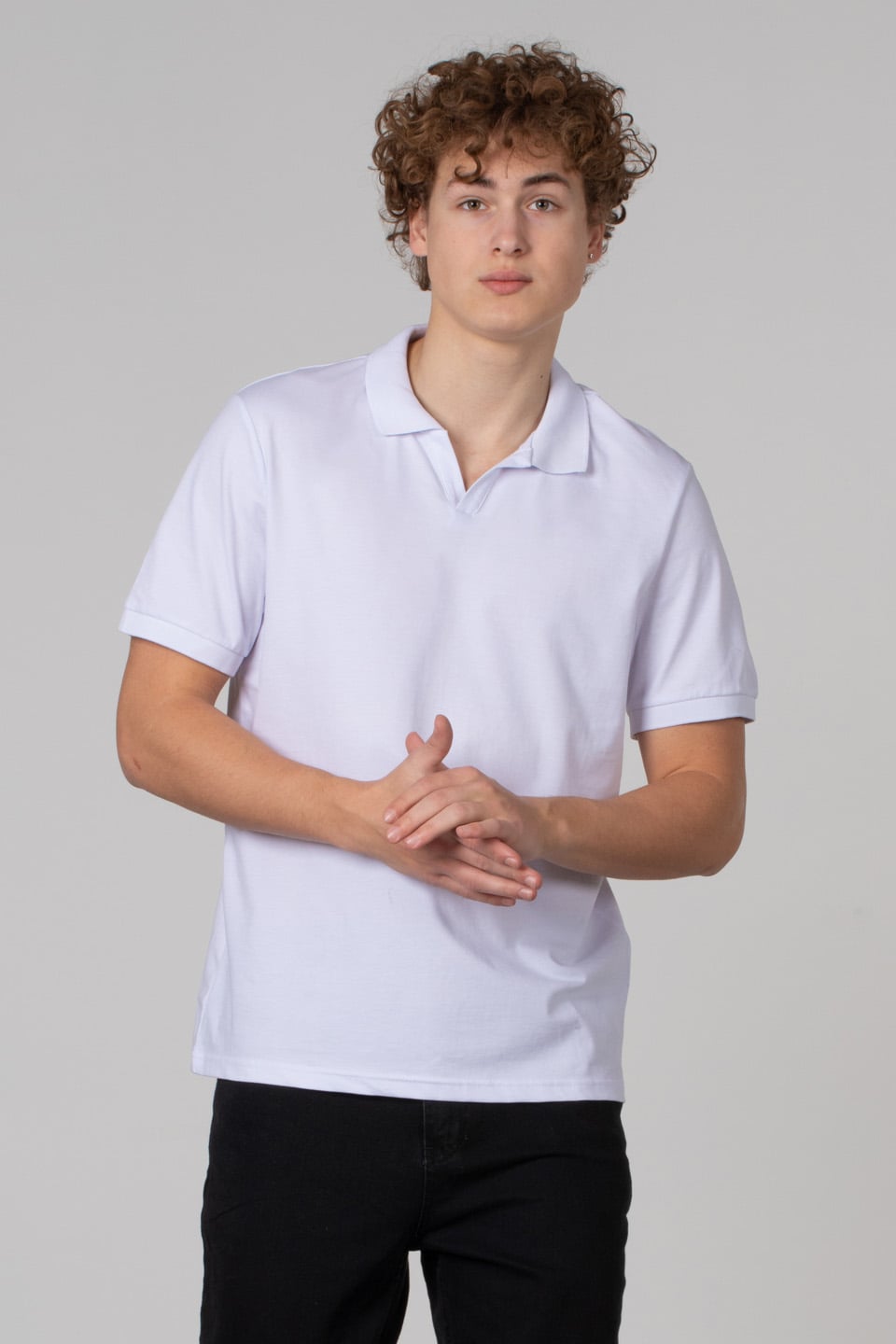 Açık pat likralı pike t-shırt-2141 Beyaz