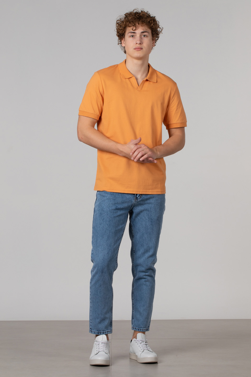 Açık pat likralı pike t-shırt-2141 Hardal