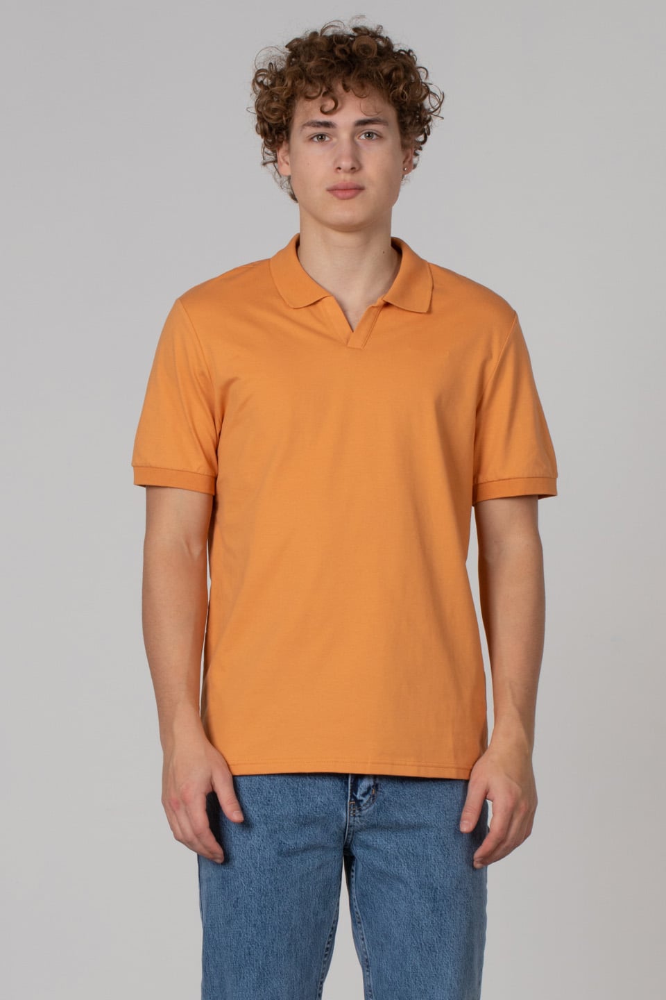 Açık pat likralı pike t-shırt-2141 Hardal