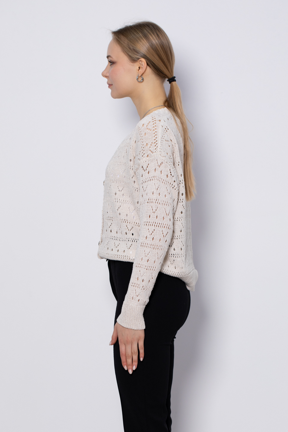 Ajurlu 4 düğmeli hırka-4088 Taş