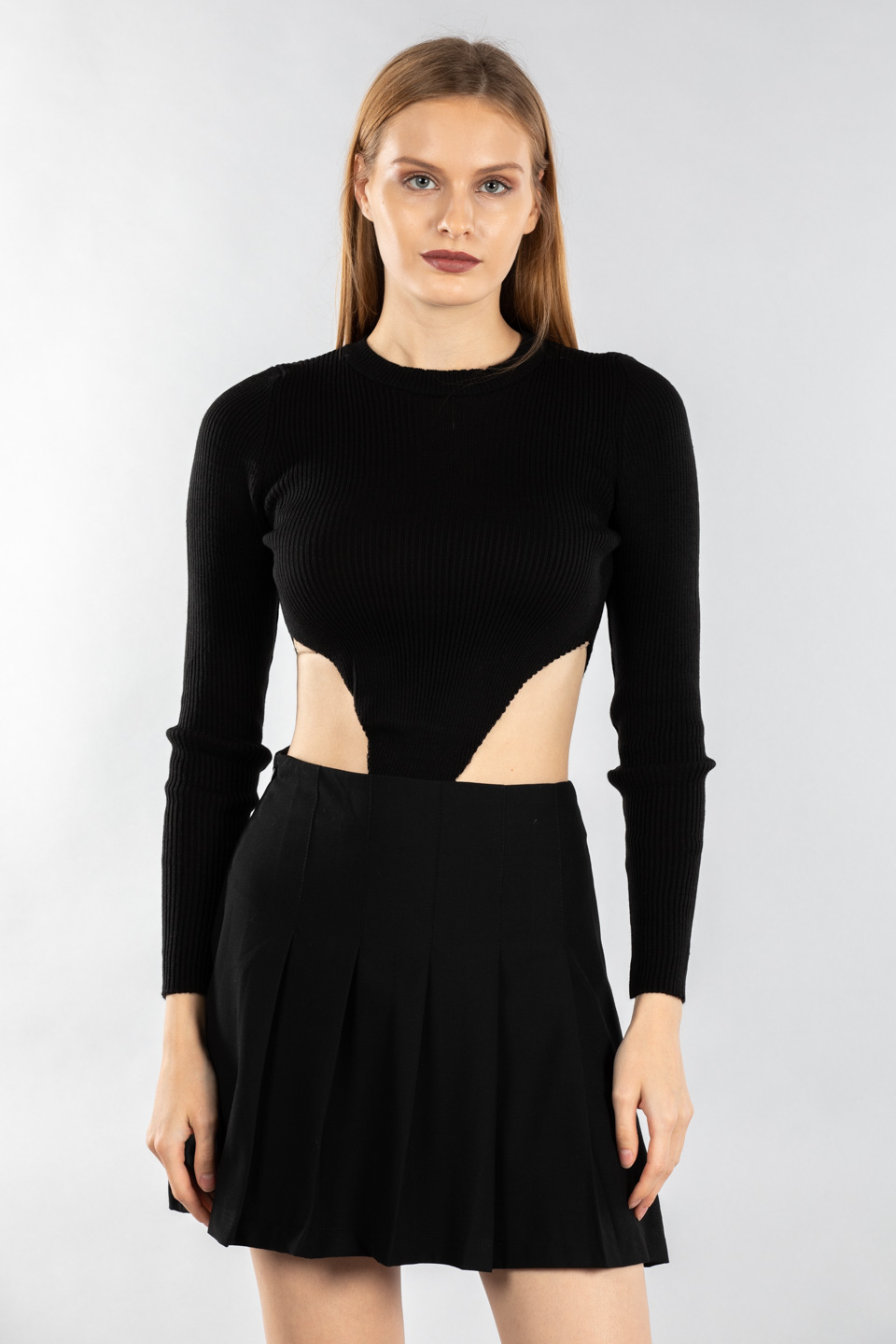 Alttan çıtçıtlı bel detay body-14211 Siyah