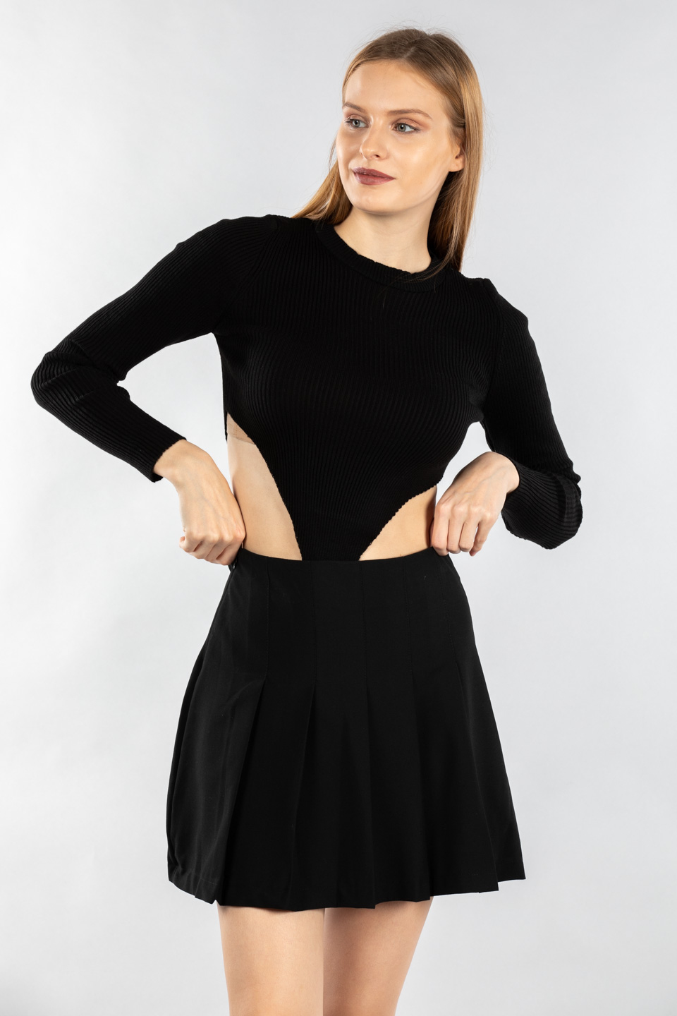 Alttan çıtçıtlı bel detay body-14211 Siyah