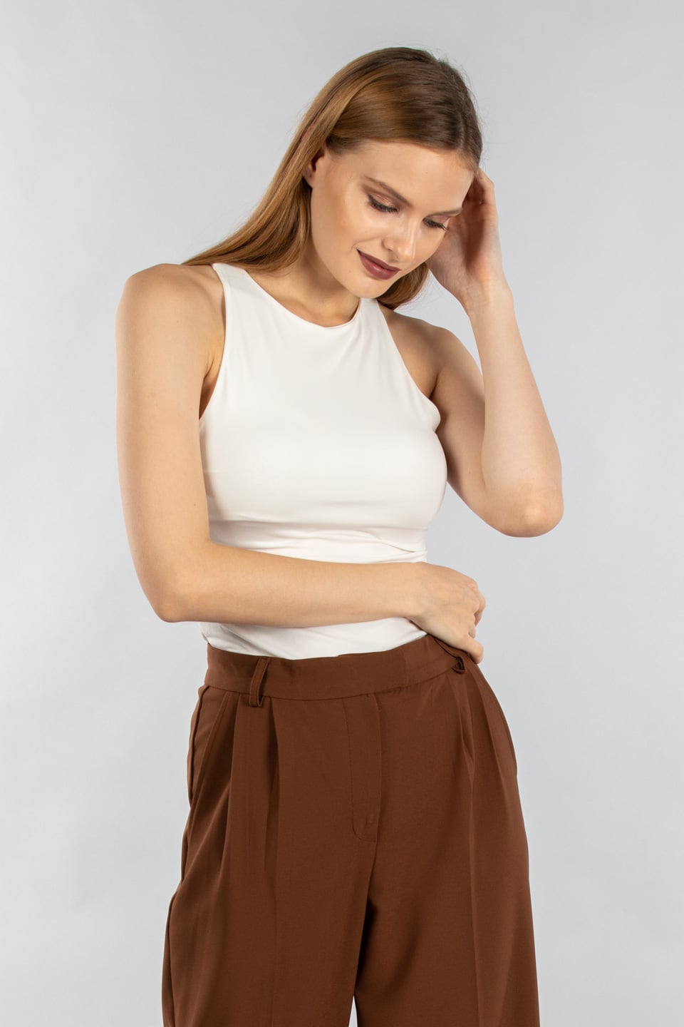Alttan çıtçıtlı sıfır kol body-1386 Ekru