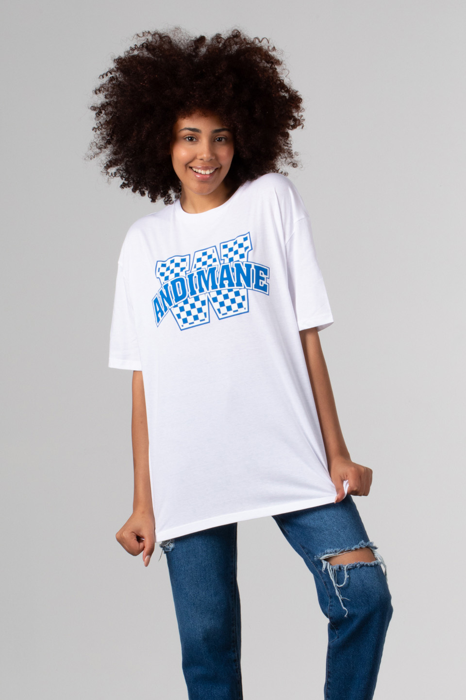 Andımane kabartma baskılı t-shirt-81405 Beyaz