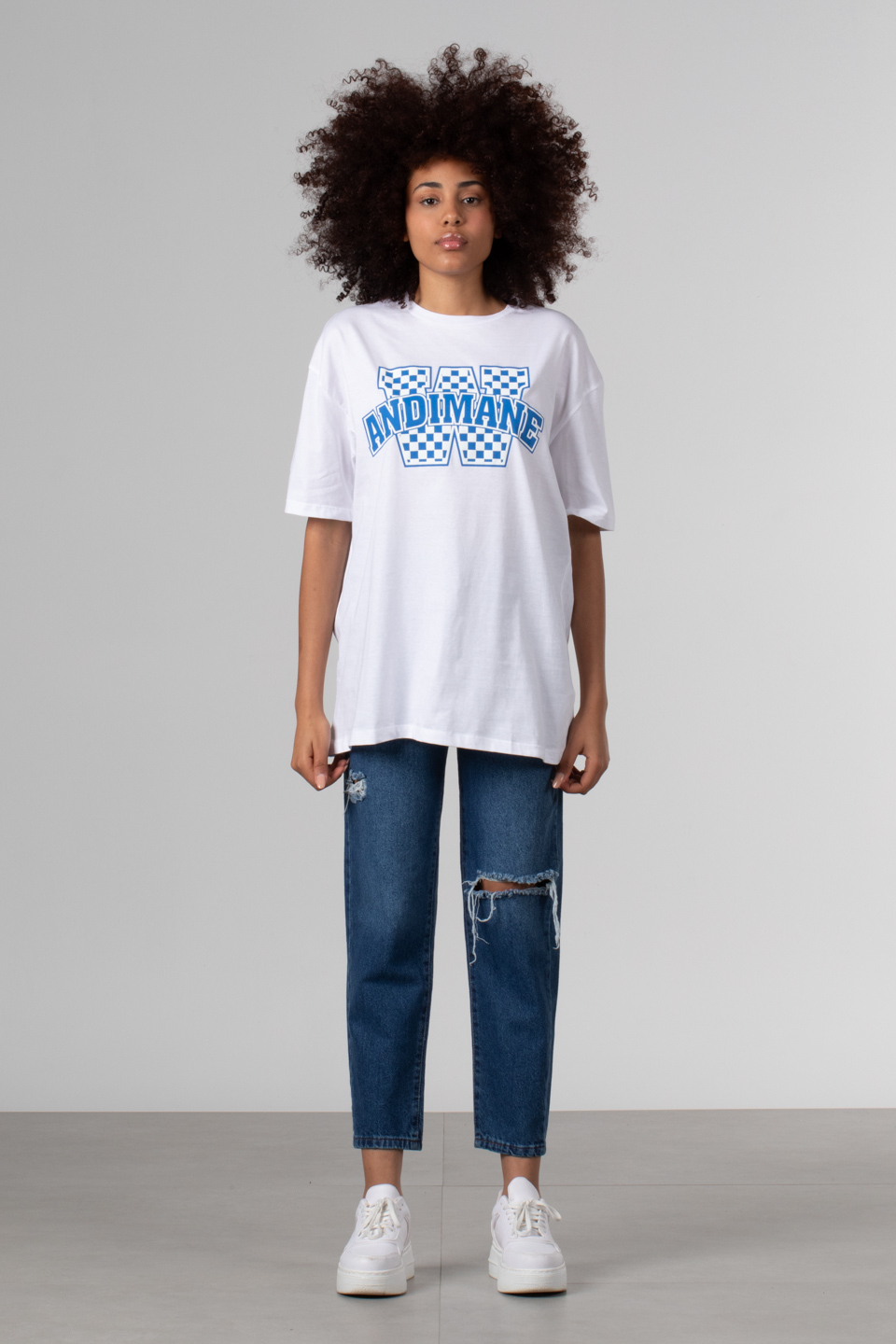 Andımane kabartma baskılı t-shirt-81405 Beyaz