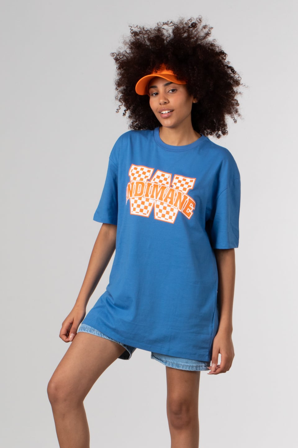Andımane kabartma baskılı t-shirt-81405 Saks