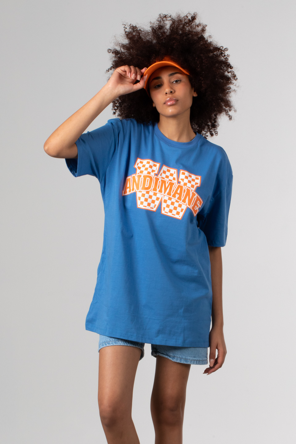 Andımane kabartma baskılı t-shirt-81405 Saks