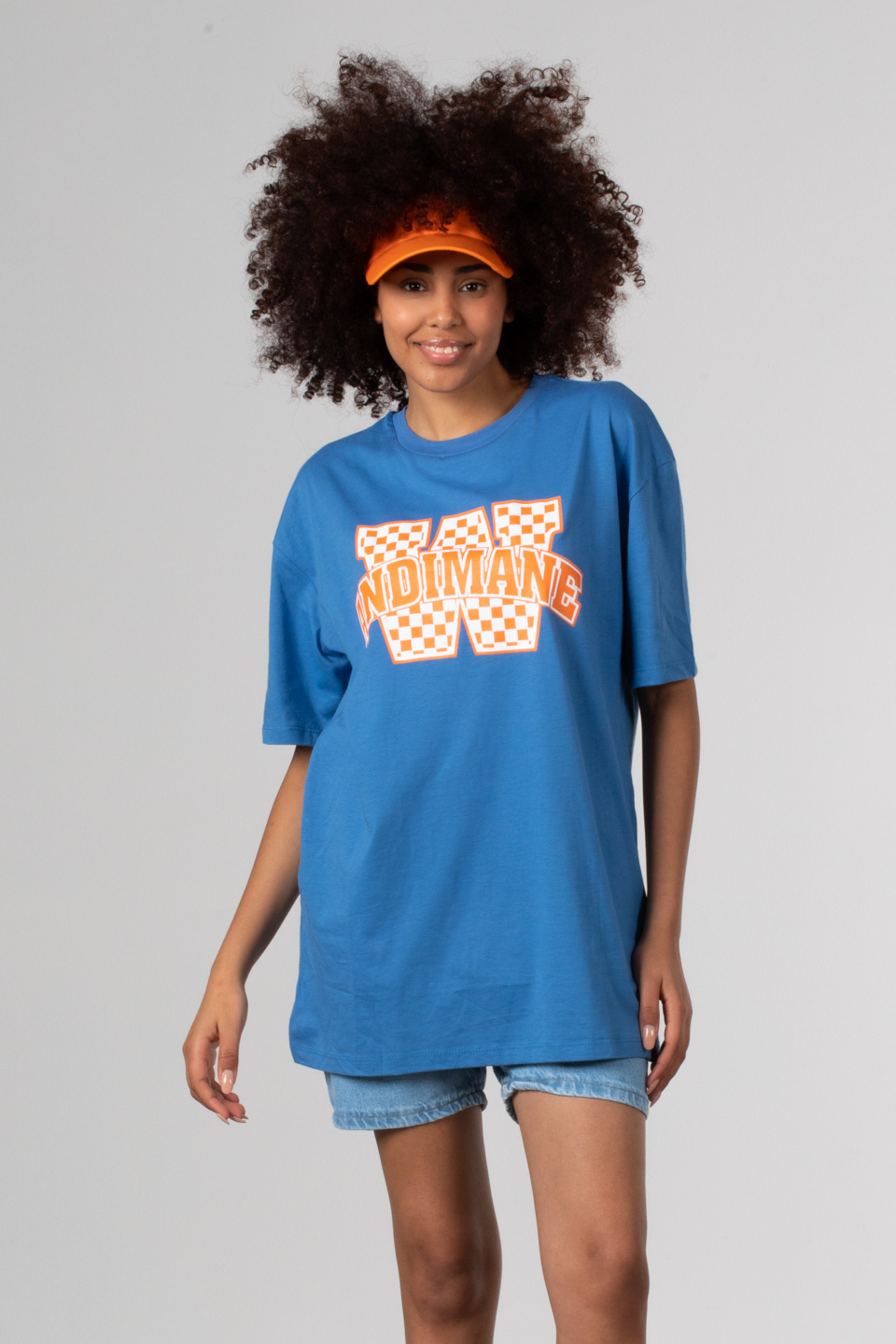 Andımane kabartma baskılı t-shirt-81405 Saks