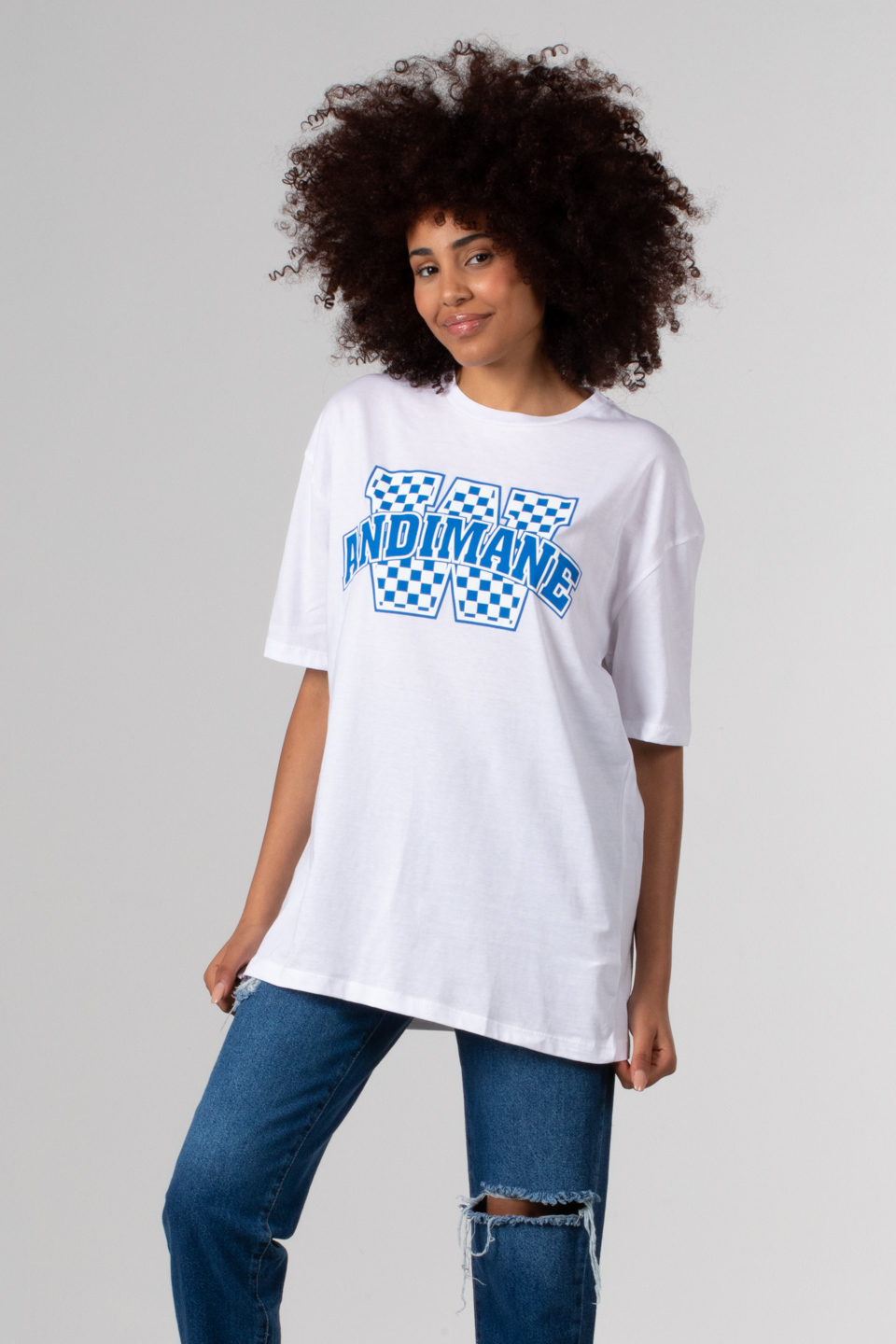 Andımane kabartma baskılı t-shirt-81405 Beyaz
