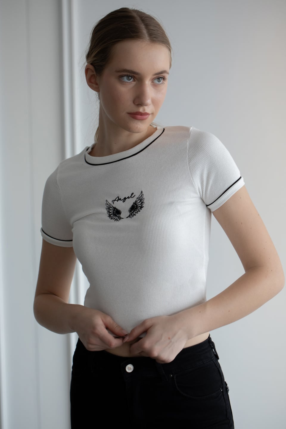Angel nakışlı kaşkorse body-9800 Ekru
