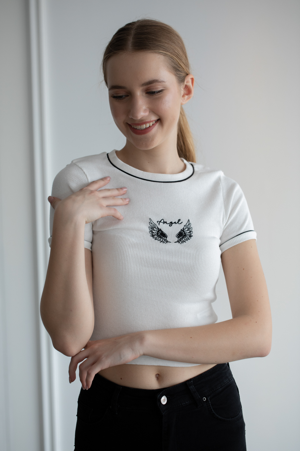 Angel nakışlı kaşkorse body-9800 Ekru