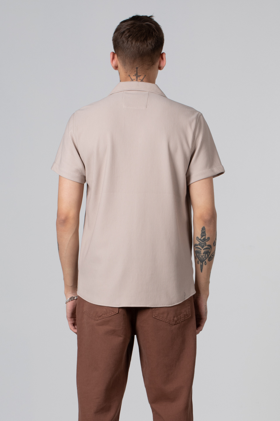 Apaş yaka ottoman gömlek-12-7094 Taş