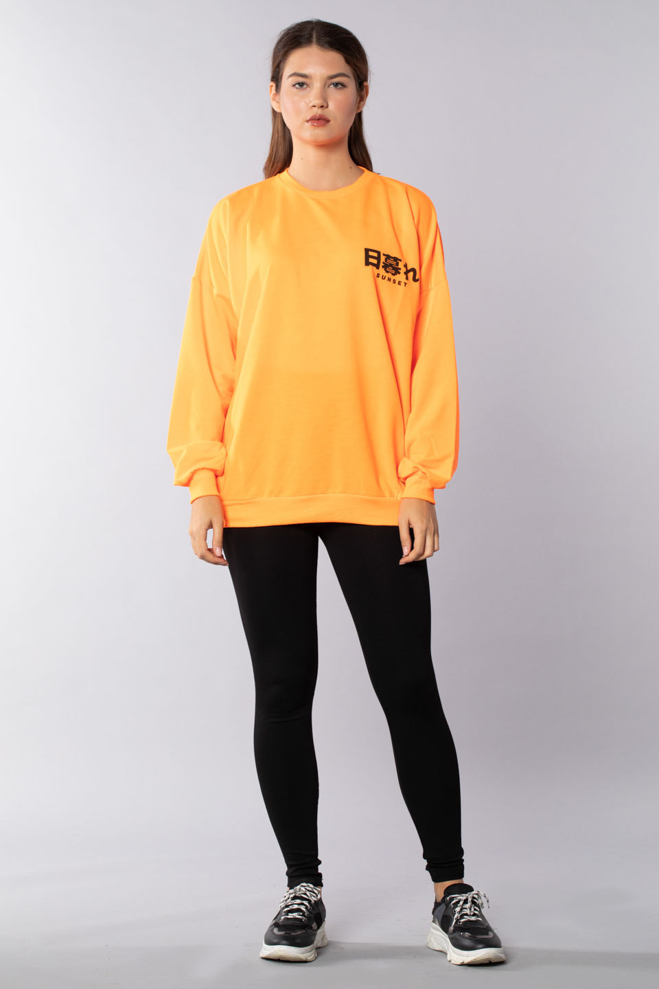 Arka ejderha baskılı sweatshirt-21548-1 Oranj