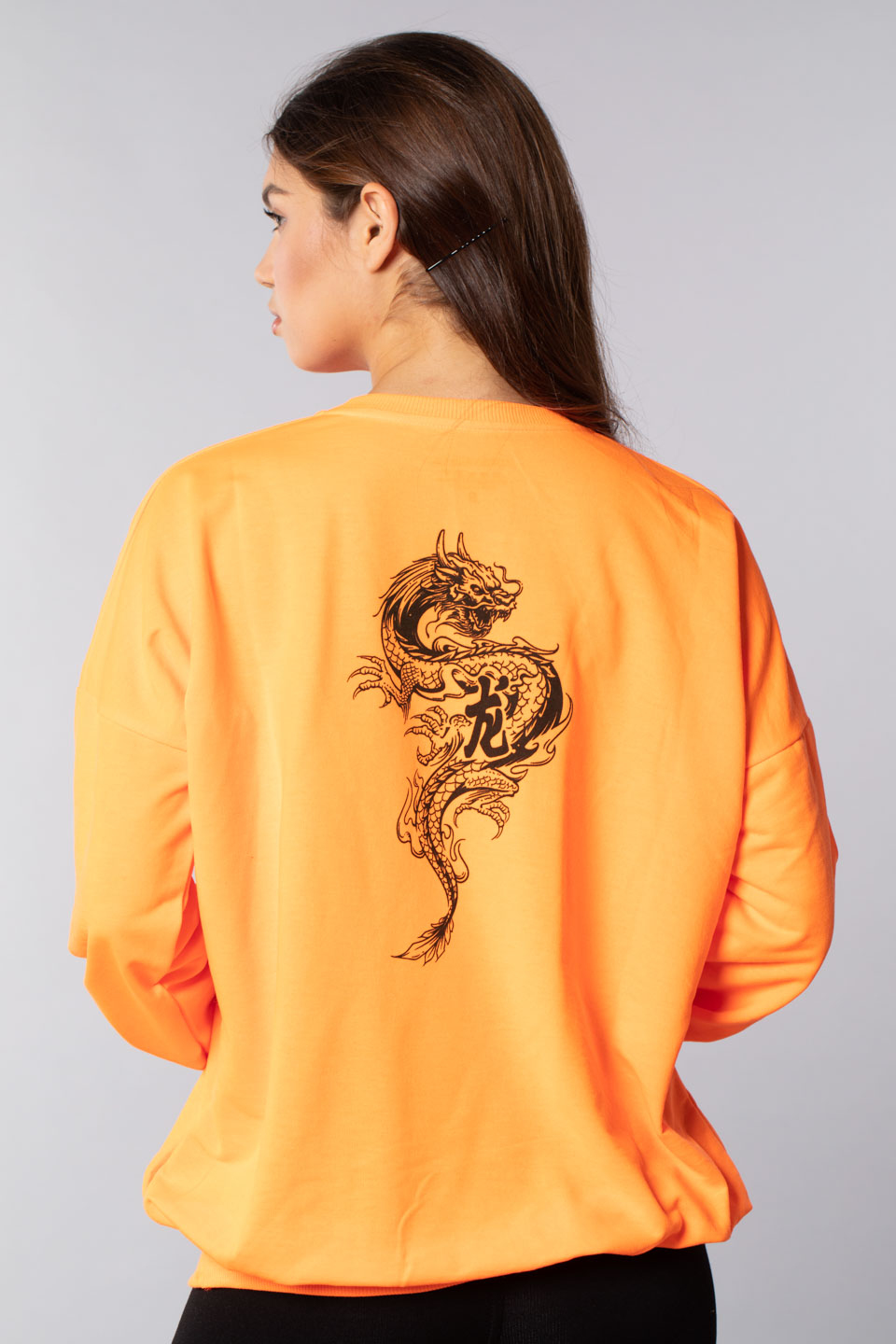 Arka ejderha baskılı sweatshirt-21548-1 Oranj