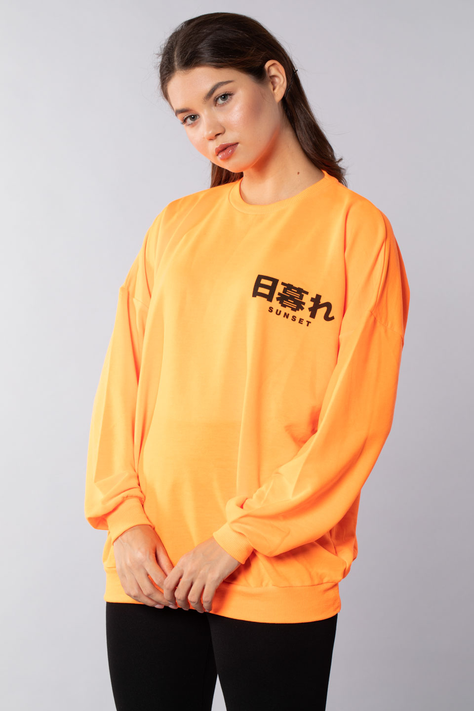 Arka ejderha baskılı sweatshirt-21548-1 Oranj