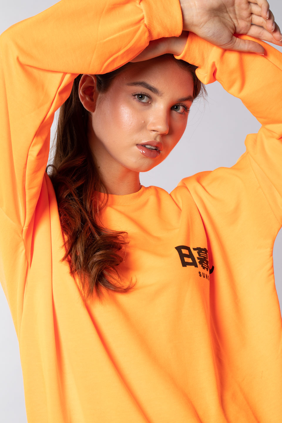 Arka ejderha baskılı sweatshirt-21548-1 Oranj
