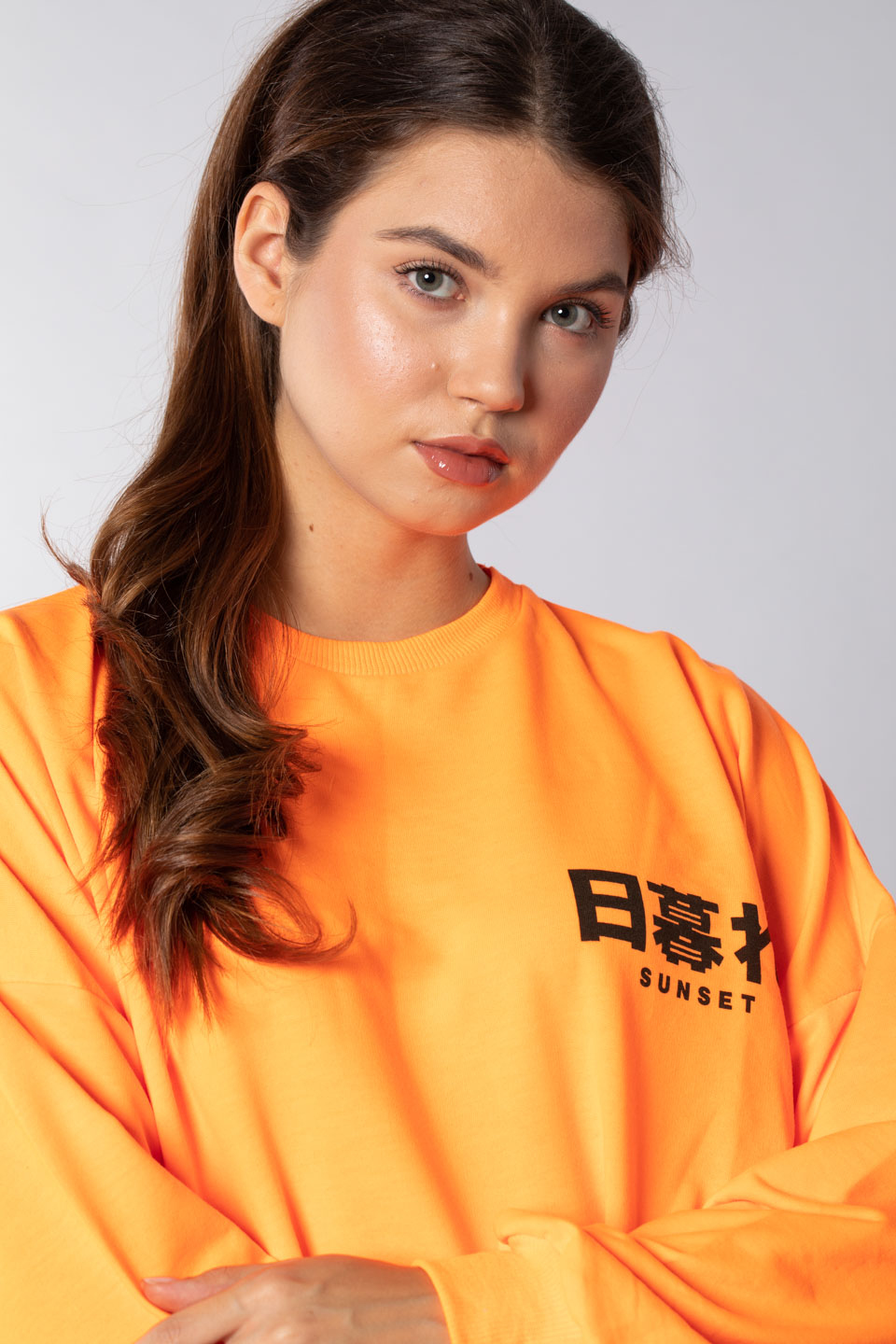 Arka ejderha baskılı sweatshirt-21548-1 Oranj