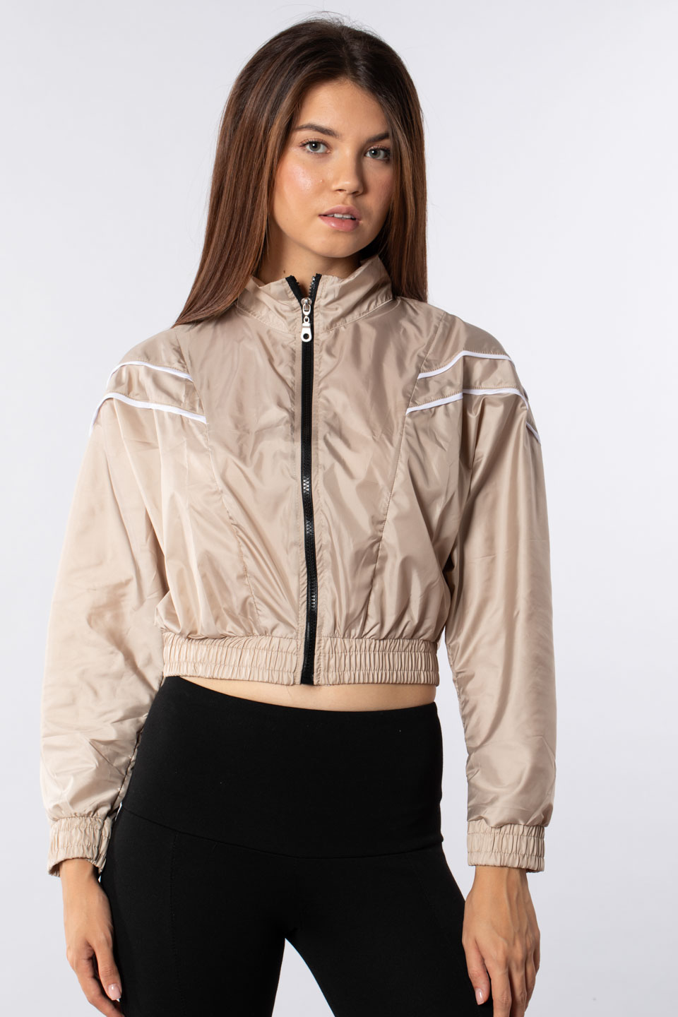 Arka nakışlı ince mont-1338 Taş