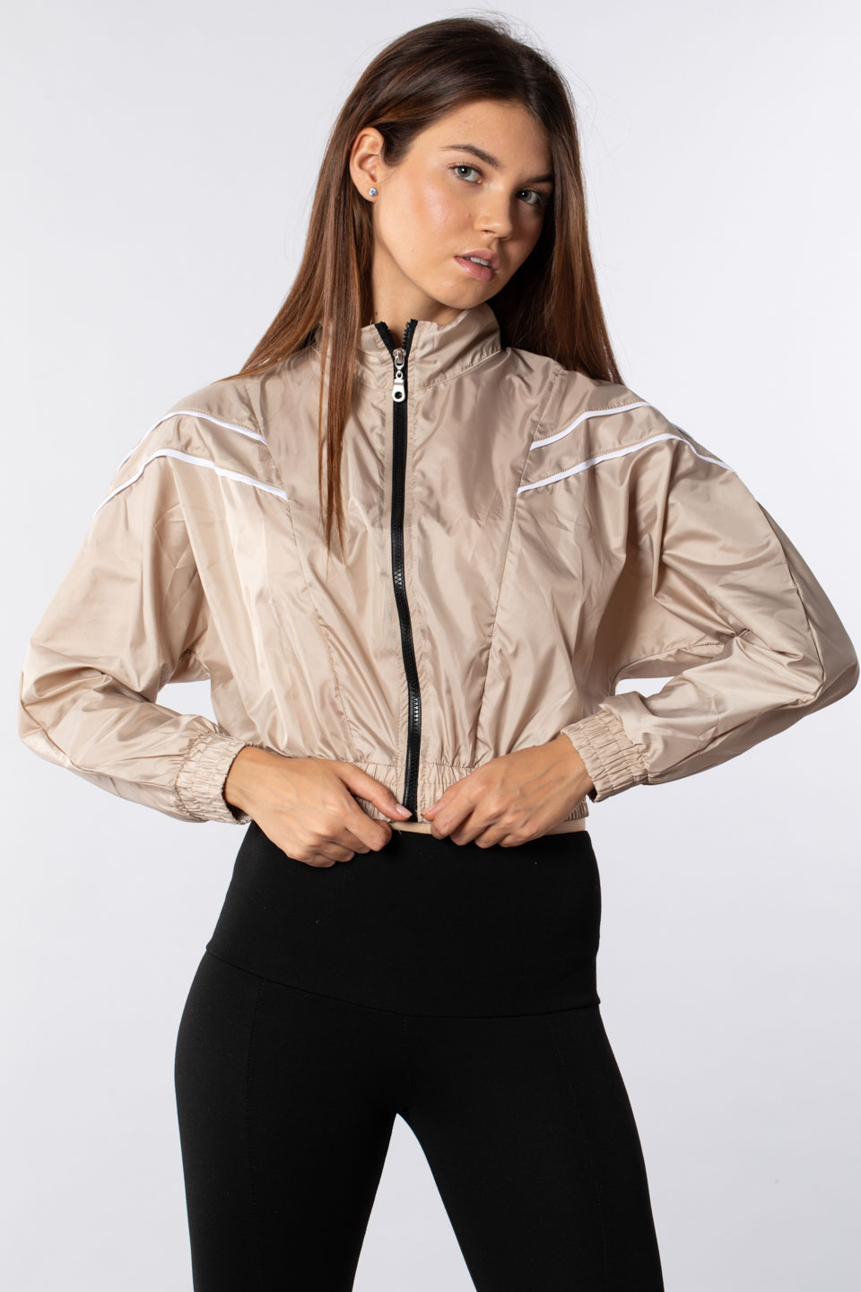 Arka nakışlı ince mont-1338 Taş