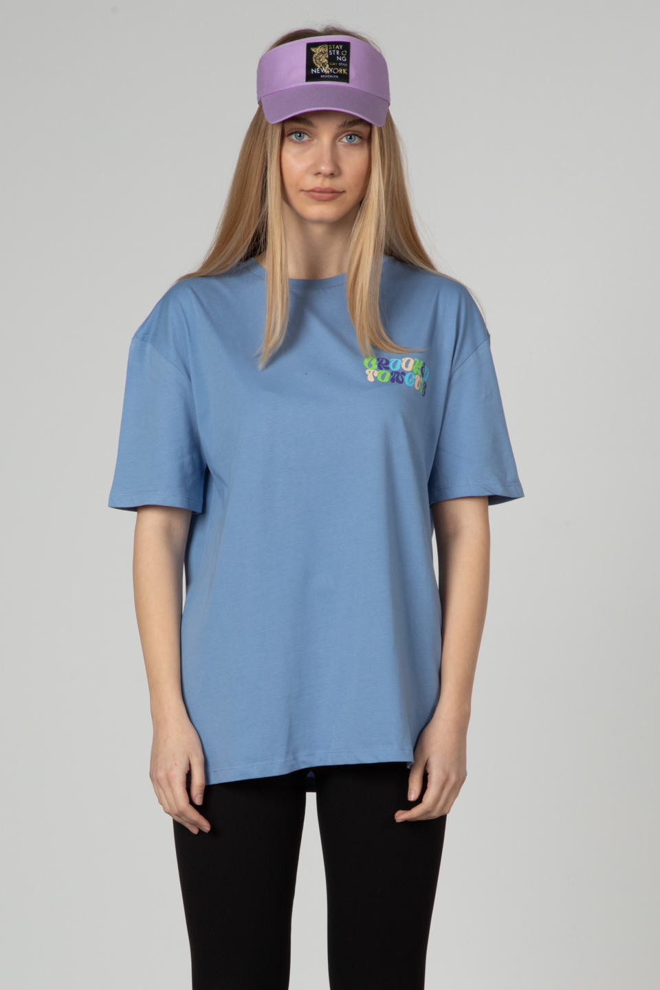 Arka ve ön baskılı t-shirt-81337 Mavi