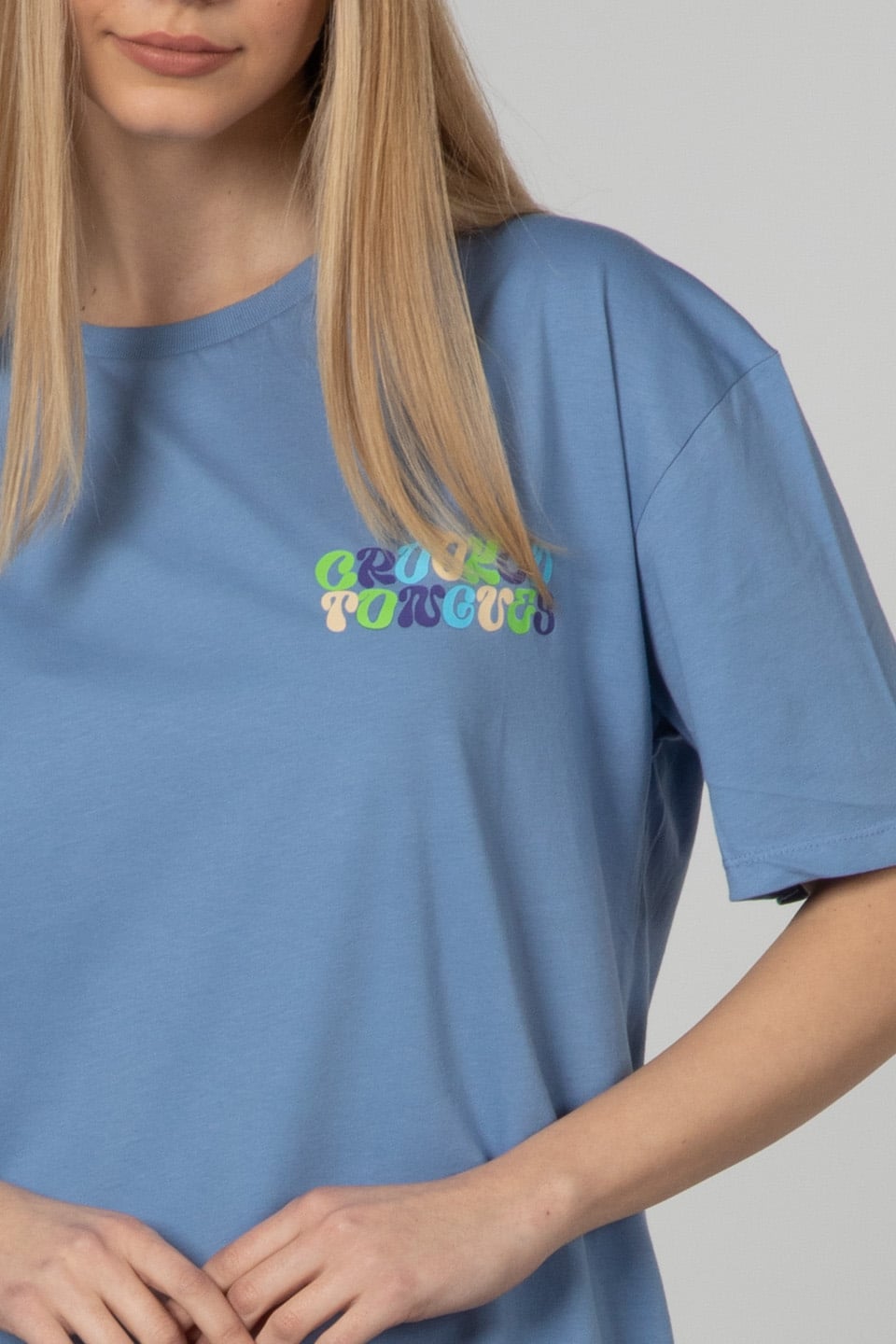 Arka ve ön baskılı t-shirt-81337 Mavi