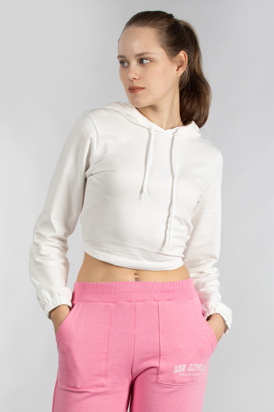 Arkası bağlamalı kapüşonlu sweatshirt-7311 Ekru