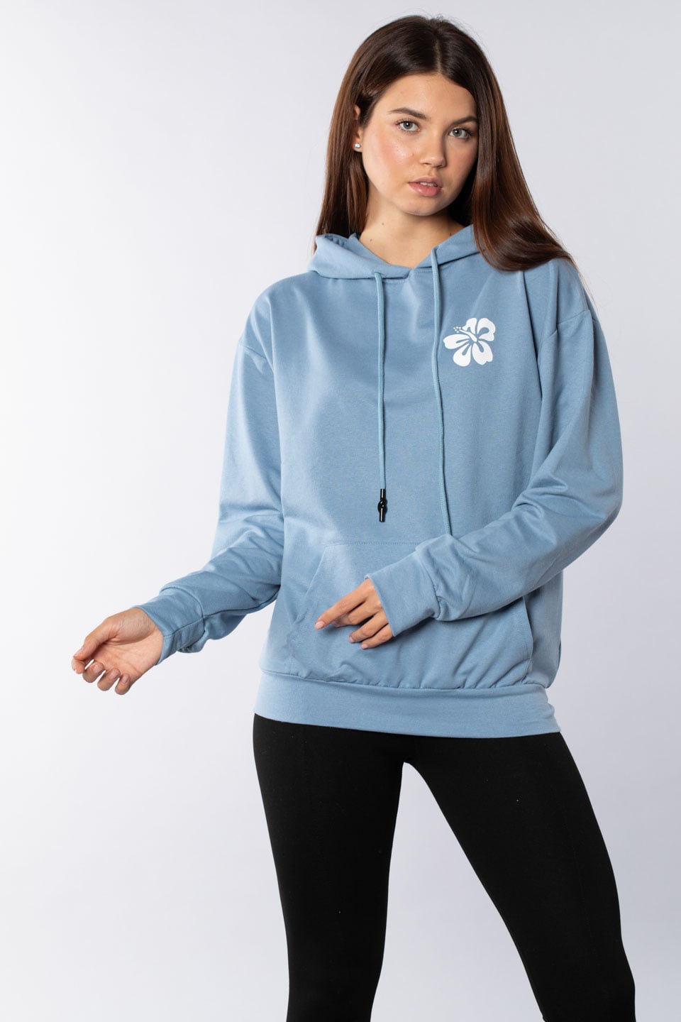 Arkası önü baskılı kapüşonlu sweatshırt-5160 B.Mavi