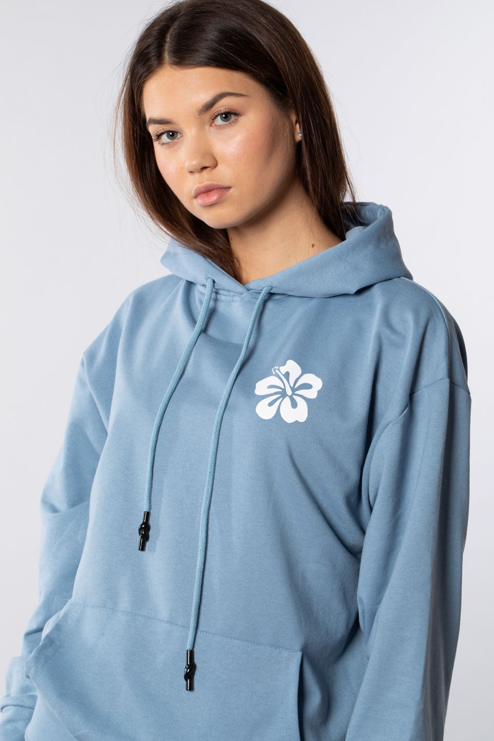 Arkası önü baskılı kapüşonlu sweatshırt-5160 B.Mavi